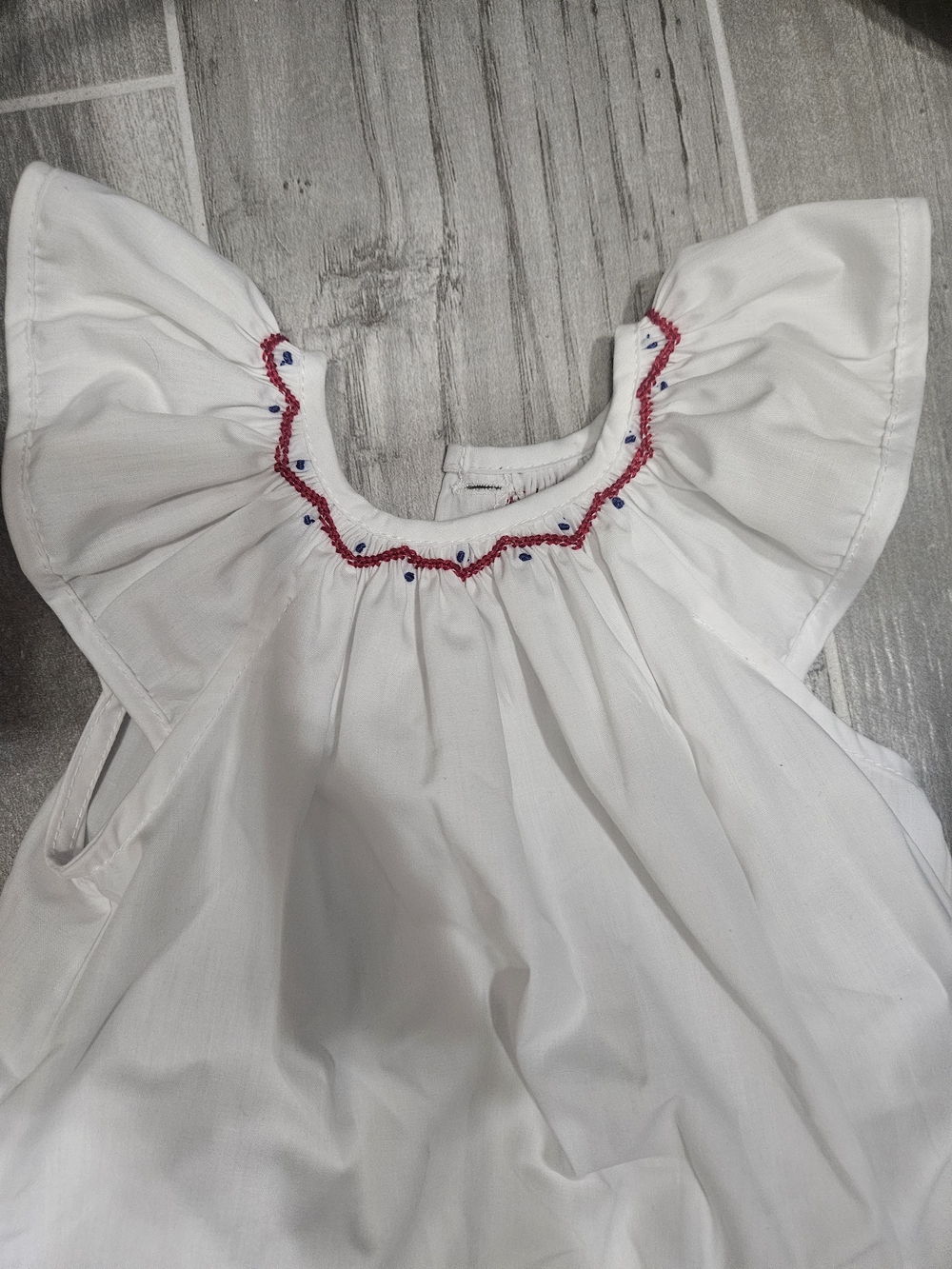 White Ruffle-Shoulder Top with Red & Blue Check Bloomers - Picture 2 of 2